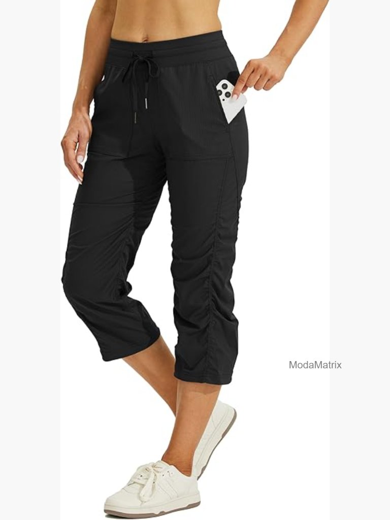Quick-Dry Capris Travel Pants Lightweight Woven Hiking Workout Pants With